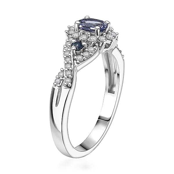 D'Joy Peacock Tanzanite And Multi Gemstone 0.75 Ctw Sunburst Ring In Rhodium Over Sterling Silver