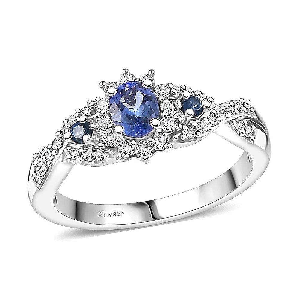 D'Joy Peacock Tanzanite and Multi Gemstone 0.75 ctw Sunburst Ring in Rhodium Over Sterling Silver