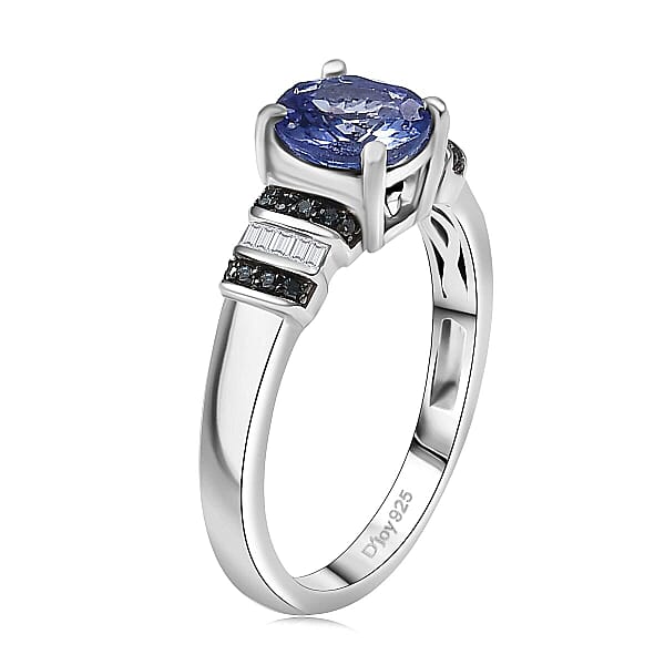 D'Joy Peacock Tanzanite Blue And White Diamond Ring In Rhodium Over Sterling Silver 1.00 Ctw