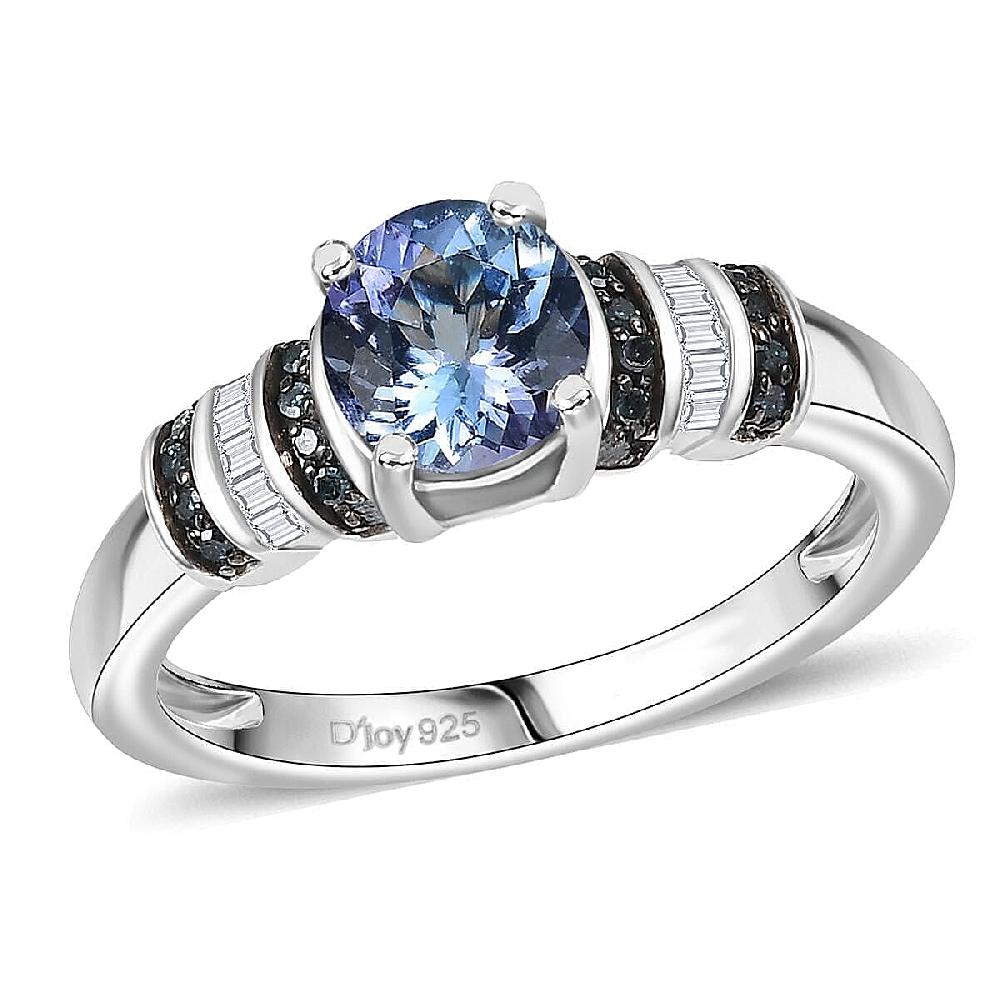 D'Joy Peacock Tanzanite Blue and White Diamond Ring in Rhodium Over Sterling Silver 1.00 ctw