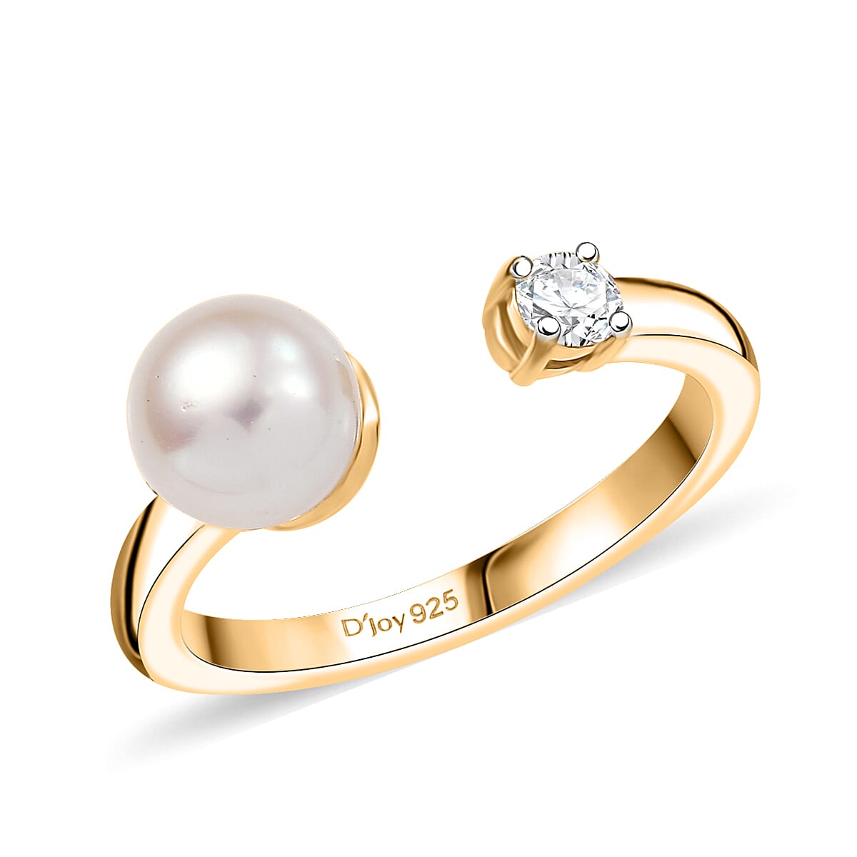 D'Joy Pearl and Lab Grown Diamond I3 0.10 ctw Ring in 18K Vermeil Yellow Gold Over Sterling Silver