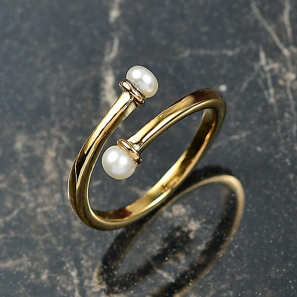 D'Joy Pearl Bypass Ring In 18K Vermeil Yellow Gold Over Sterling Silver