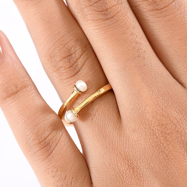 D'Joy Pearl Bypass Ring In 18K Vermeil Yellow Gold Over Sterling Silver