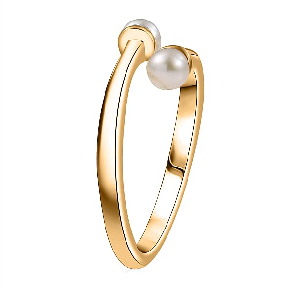 D'Joy Pearl Bypass Ring In 18K Vermeil Yellow Gold Over Sterling Silver