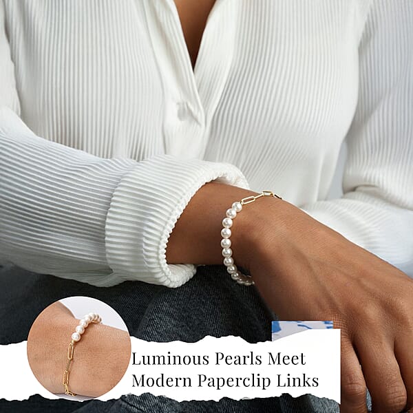 D'Joy Pearl Fancy Bracelet In 18K Vermeil Yellow Gold Over Sterling Silver (6.50 In)