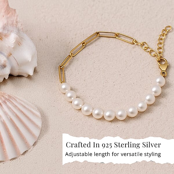 D'Joy Pearl Fancy Bracelet In 18K Vermeil Yellow Gold Over Sterling Silver (6.50 In)