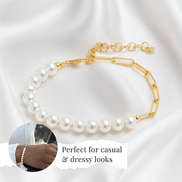 D'Joy Pearl Fancy Bracelet In 18K Vermeil Yellow Gold Over Sterling Silver (6.50 In)