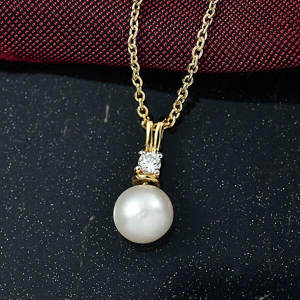 D'Joy Pearl Lab Grown Diamond Pendant Necklace In 18K Vermeil YG Over Sterling Silver 0.10 Ctw (20 Inches)