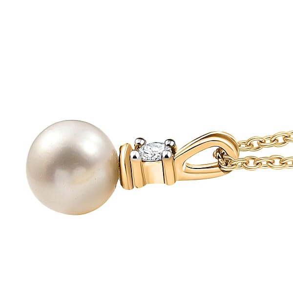 D'Joy Pearl Lab Grown Diamond Pendant Necklace In 18K Vermeil YG Over Sterling Silver 0.10 Ctw (20 Inches)