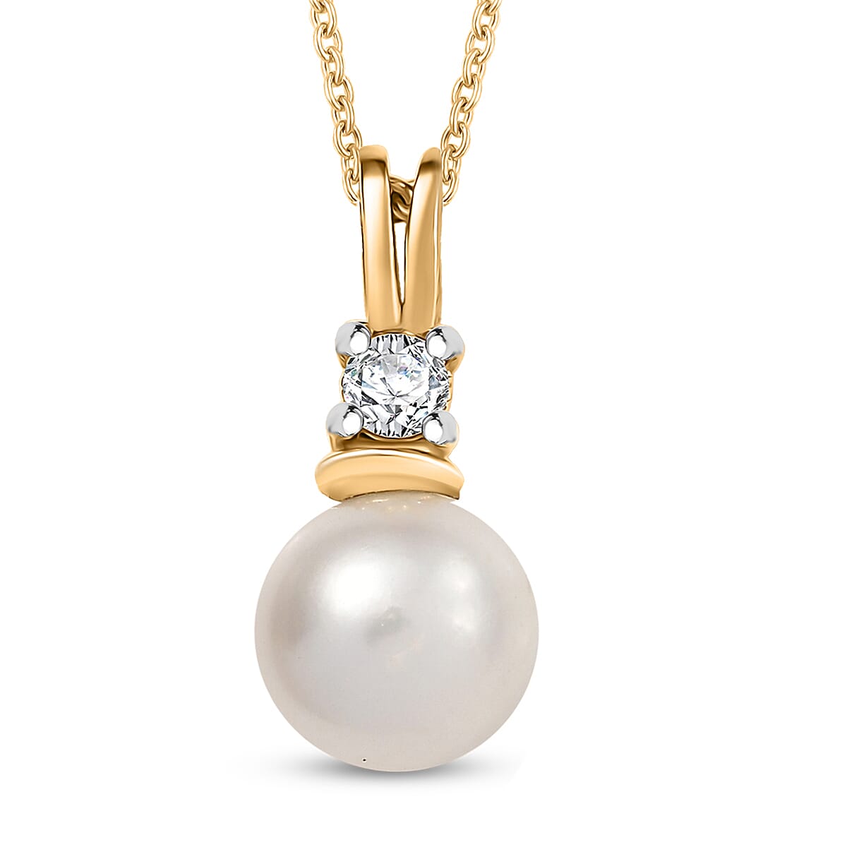 D'Joy Pearl Lab Grown Diamond Pendant Necklace in 18K Vermeil YG Over Sterling Silver 0.10 ctw (20 Inches)