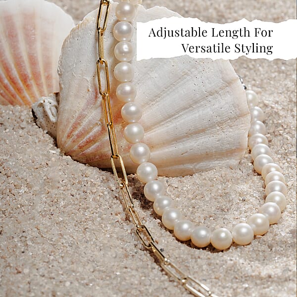 D'Joy Pearl Necklace 18 Inches In 18K Vermeil Yellow Gold Over Sterling Silver