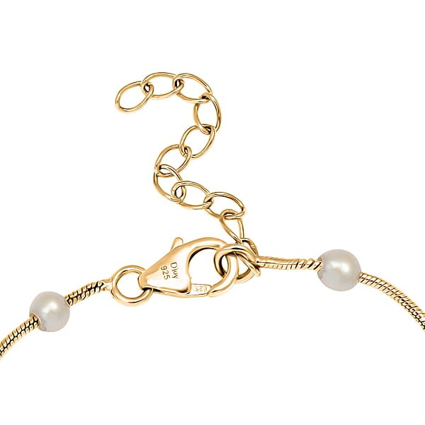 D'Joy Pearl Station Necklace 18-20 Inches In 18K Vermeil Yellow Gold Over Sterling Silver