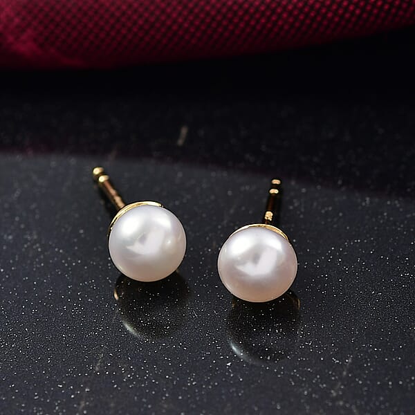 D'Joy Pearl Stud Earrings In 18K Vermeil Yellow Gold Over Sterling Silver