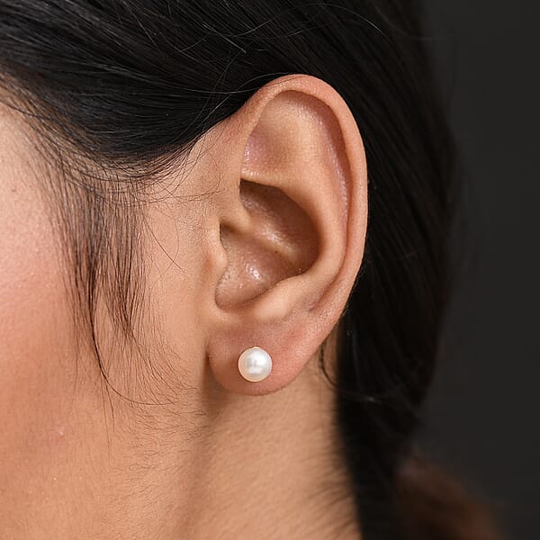 D'Joy Pearl Stud Earrings In 18K Vermeil Yellow Gold Over Sterling Silver