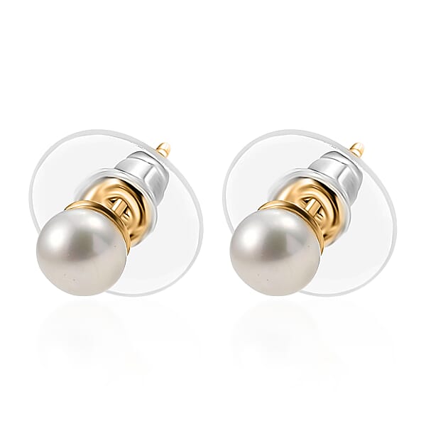 D'Joy Pearl Stud Earrings In 18K Vermeil Yellow Gold Over Sterling Silver