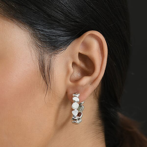 D'Joy Pebble Hoop Earrings In Rhodium Over Sterling Silver 8.35 Grams