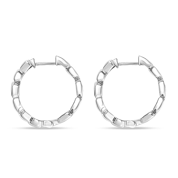 D'Joy Pebble Hoop Earrings In Rhodium Over Sterling Silver 8.35 Grams