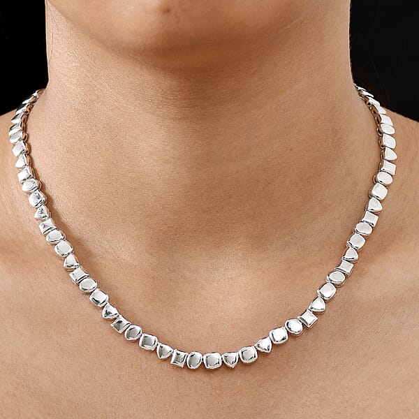 D'Joy Pebble Link Necklace In Rhodium Over Sterling Silver 32.90 Grams 18 Inches