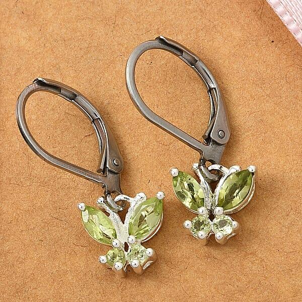 D'Joy Peridot 0.80 Ctw Butterfly Earrings In Sterling Silver With Stainless Steel Lever Back