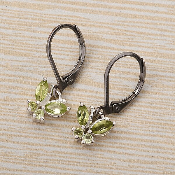 D'Joy Peridot 0.80 Ctw Butterfly Earrings In Sterling Silver With Stainless Steel Lever Back