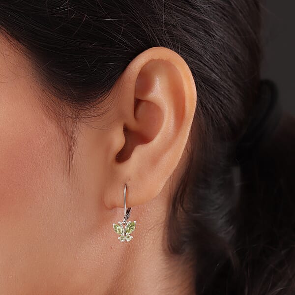 D'Joy Peridot 0.80 Ctw Butterfly Earrings In Sterling Silver With Stainless Steel Lever Back