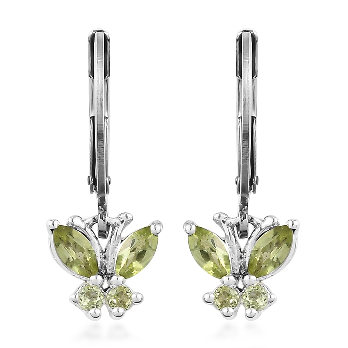 D'Joy Peridot 0.80 ctw Butterfly Earrings in Sterling Silver with Stainless Steel Lever Back
