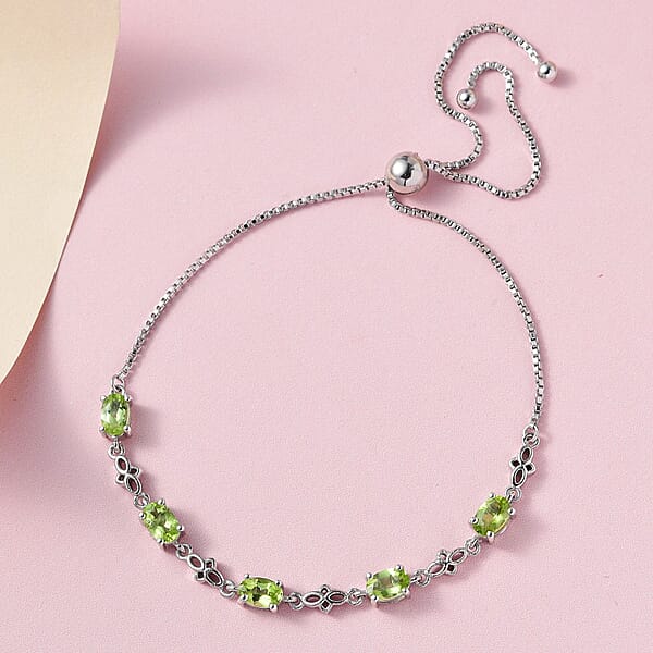D'Joy Peridot 2.50 Ctw Bolo Bracelet In Platinum Over Sterling Silver