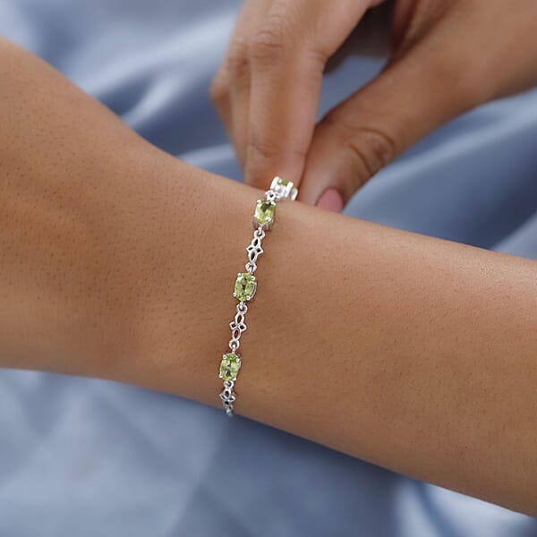 D'Joy Peridot 2.50 Ctw Bolo Bracelet In Platinum Over Sterling Silver