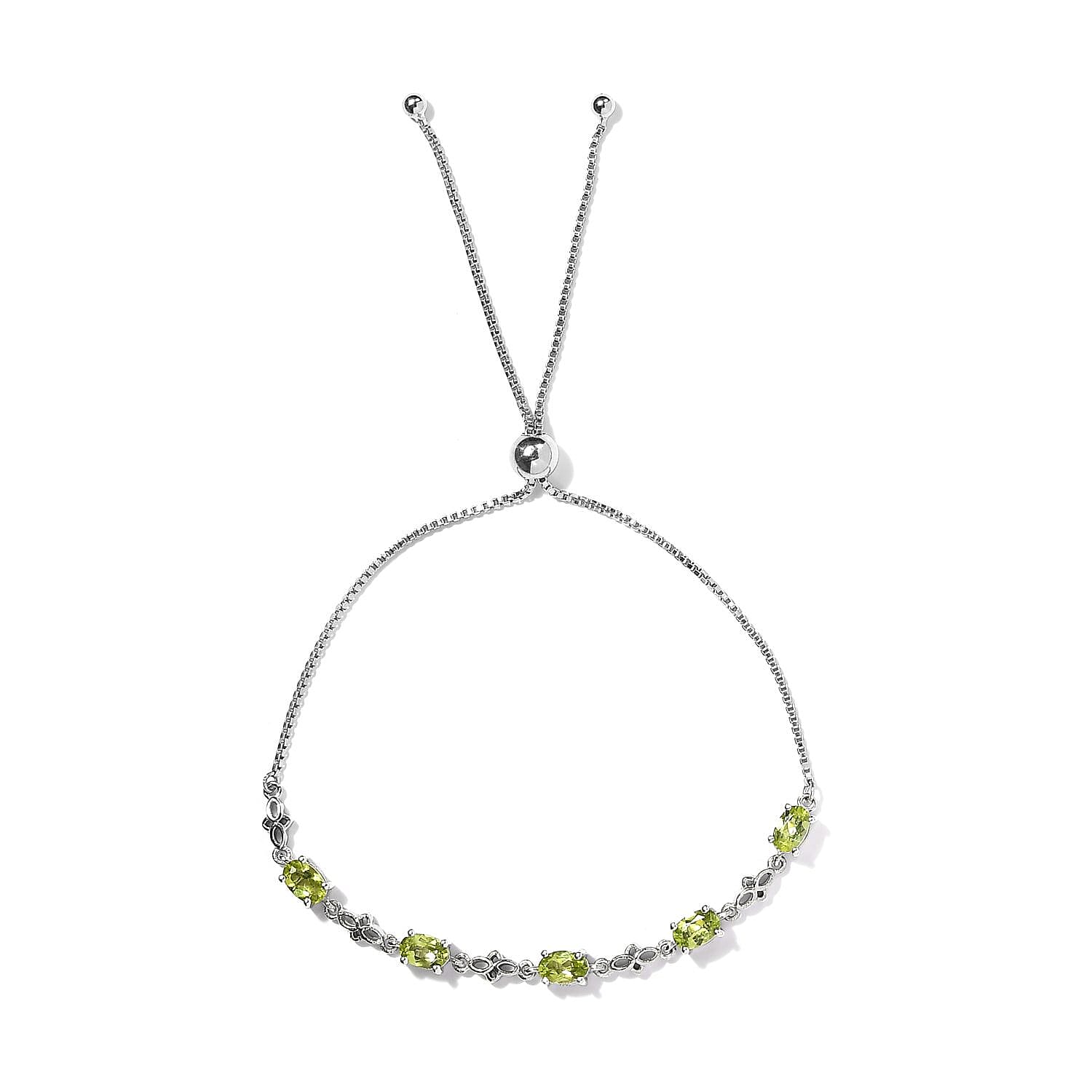 D'Joy Peridot 2.50 ctw Bolo Bracelet in Platinum Over Sterling Silver