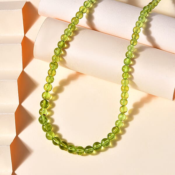 D'Joy Peridot Beaded Graduated Necklace 18-20 Inches In Vermeil Yellow Gold Over Sterling Silver 100.00 Ctw