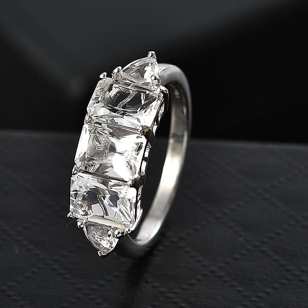 D'Joy Petalite 2.70 Ctw Trilogy Ring In Rhodium Over Sterling Silver
