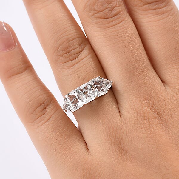 D'Joy Petalite 2.70 Ctw Trilogy Ring In Rhodium Over Sterling Silver