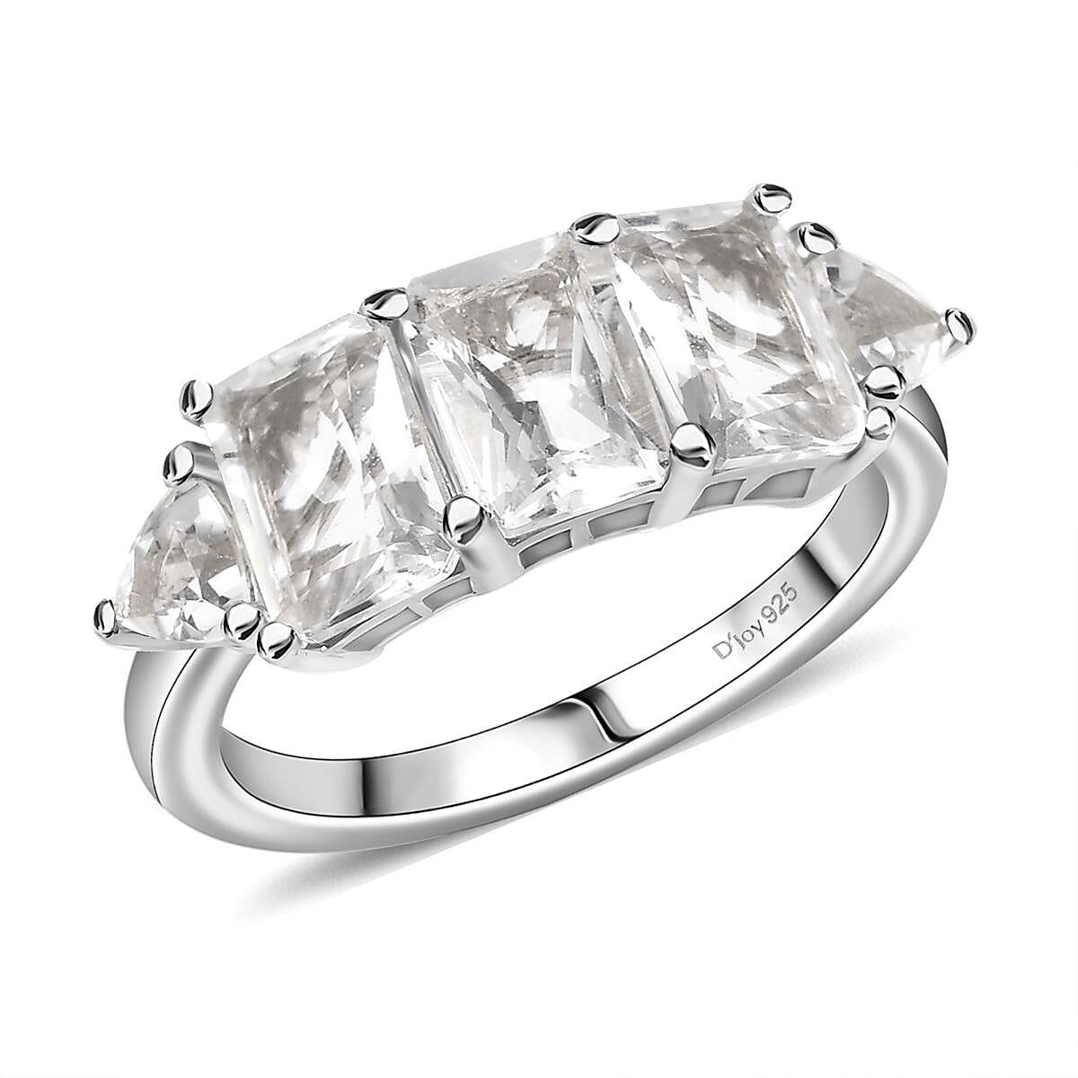 D'Joy Petalite 2.70 ctw Trilogy Ring in Rhodium Over Sterling Silver