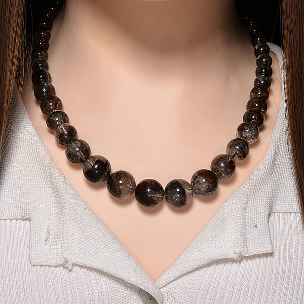 D'Joy Phantom Quartz Beaded 450.00 Ctw Necklace 20 Inches In Rhodium Over Sterling Silver