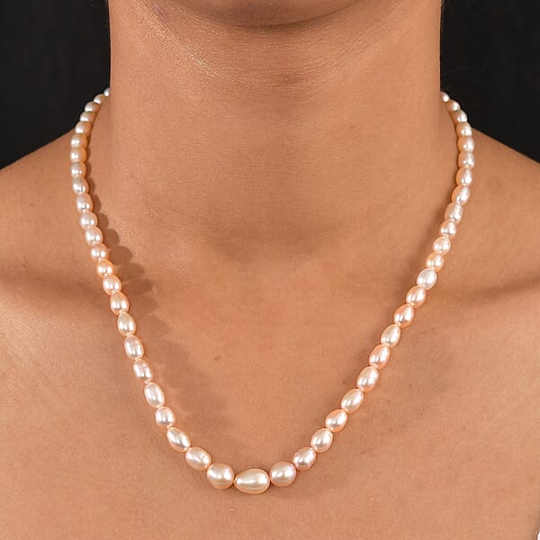 D'Joy Pink Freshwater Pearl Necklace In 18K Vermeil Rose Gold Over Sterling Silver 18 Inches