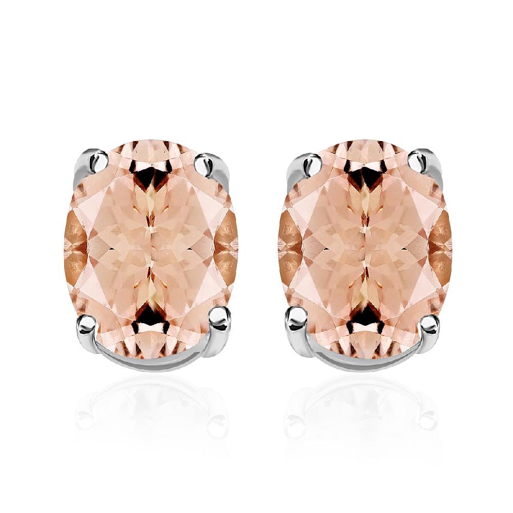 D'Joy Pink Morganite 2.60 ctw Solitaire Stud Earrings in Platinum Over Sterling Silver (Del. in 10-12 Days)