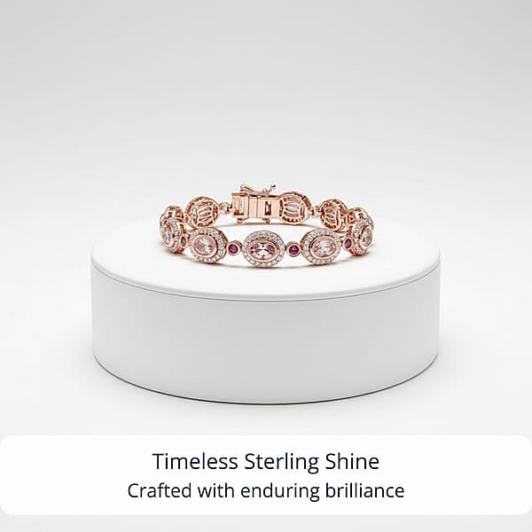 D'Joy Pink Morganite And Multi Gemstone 10.75 Ctw Floral Serenity Bracelet In 18K Vermeil Rose Gold Over Sterling Silver (7.25 In)