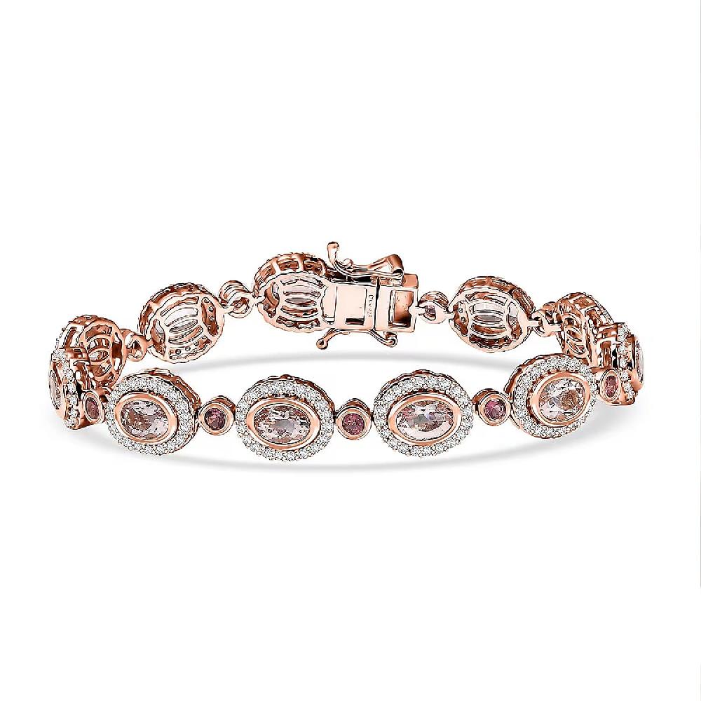 D'Joy Pink Morganite and Multi Gemstone 10.75 ctw Floral Serenity Bracelet in 18K Vermeil Rose Gold Over Sterling Silver (7.25 In)
