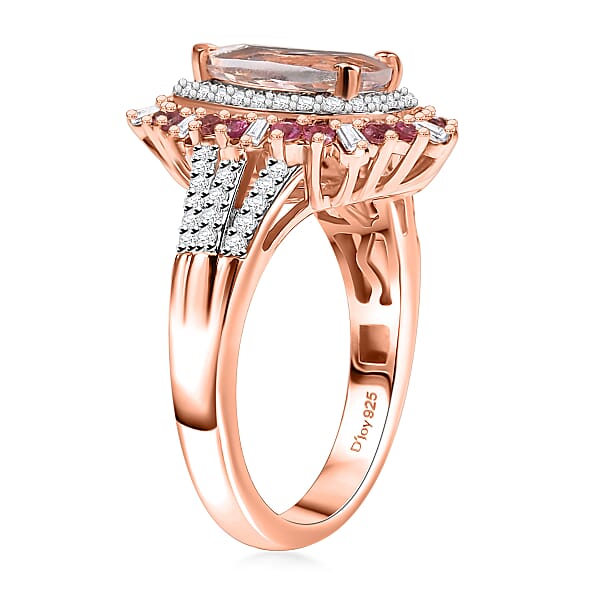 D'Joy Pink Morganite And Multi Gemstone 2.00 Ctw Ring In 18K Vermeil Rose Gold Over Sterling Silver
