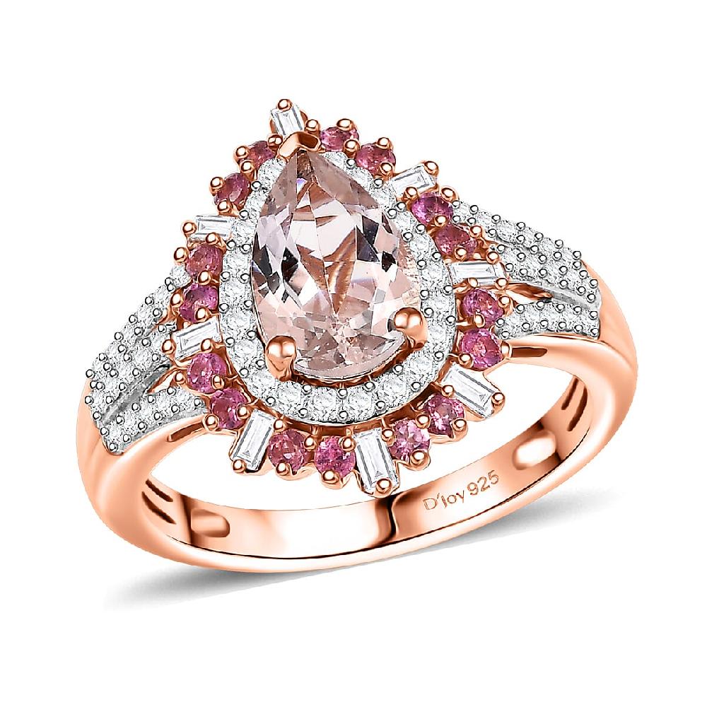 D'Joy Pink Morganite and Multi Gemstone 2.00 ctw Ring in 18K Vermeil Rose Gold Over Sterling Silver