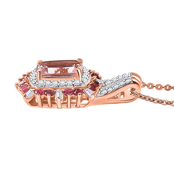 D'Joy Pink Morganite Multi Gemstone Pendant Necklace In 18K Vermeil RG Over Sterling Silver 1.90 Ctw (20 Inches)