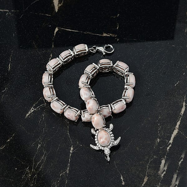 D'Joy Pink Natrolite 23.50 Ctw Turtle Bracelet In Rhodium Over Sterling Silver (8.00 In)