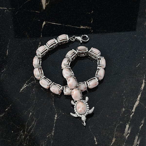 D'Joy Pink Natrolite 23.50 Ctw Turtle Bracelet In Rhodium Over Sterling Silver (7.25 In)