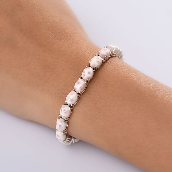 D'Joy Pink Natrolite 23.50 Ctw Turtle Bracelet In Rhodium Over Sterling Silver (7.25 In)