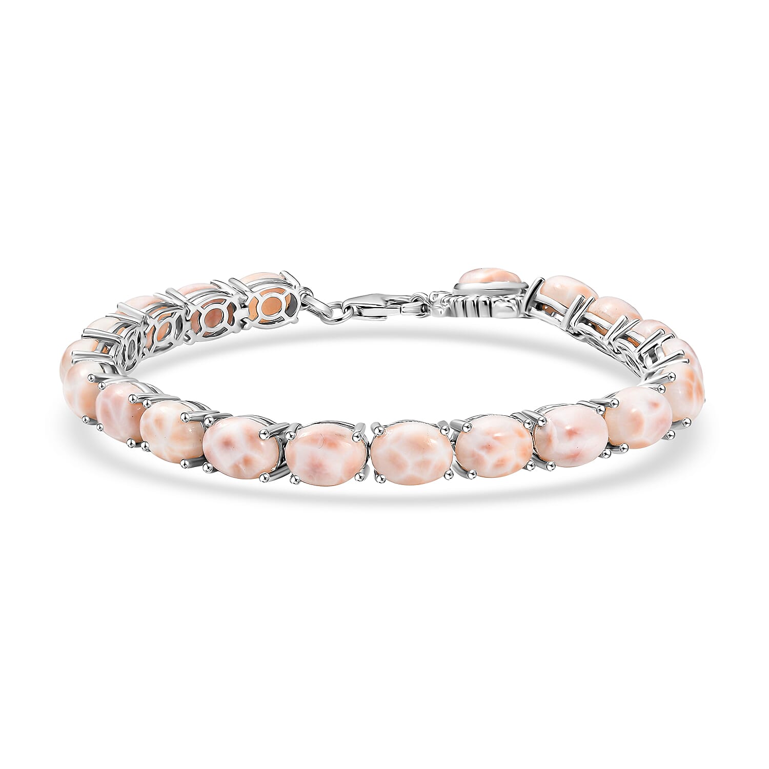 D'Joy Pink Natrolite 23.50 ctw Turtle Bracelet in Rhodium Over Sterling Silver (8.00 In)