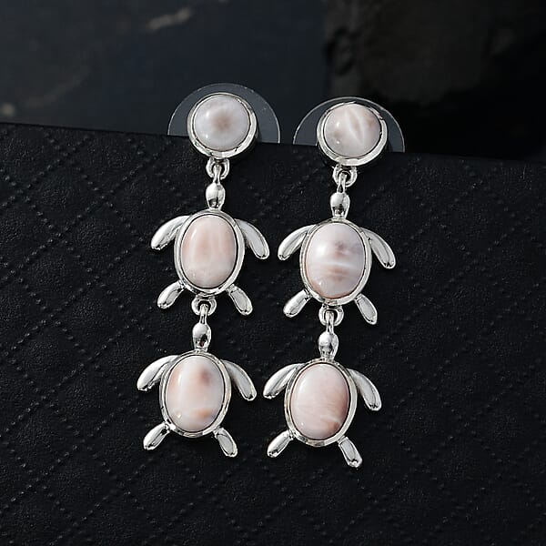 D'Joy Pink Natrolite 6.70 Ctw Turtle Earrings In Platinum Over Sterling Silver