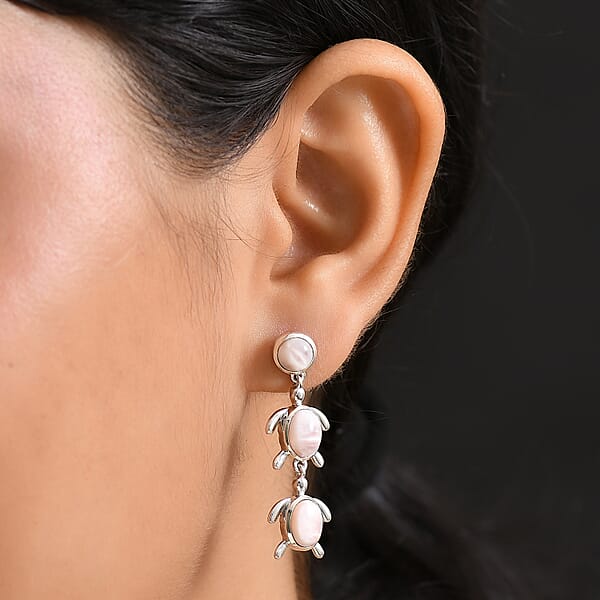D'Joy Pink Natrolite 6.70 Ctw Turtle Earrings In Platinum Over Sterling Silver