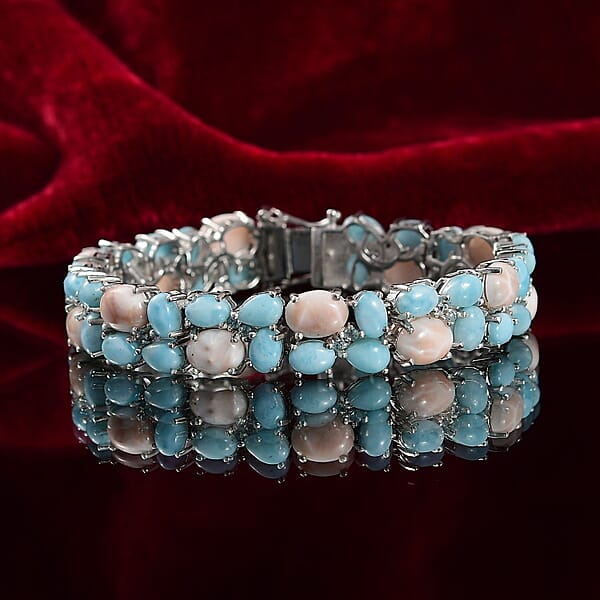 D'Joy Pink Natrolite And Multi Gemstone 37.00 Ctw Dolphin Bracelet In Rhodium Over Sterling Silver (6.50 In)