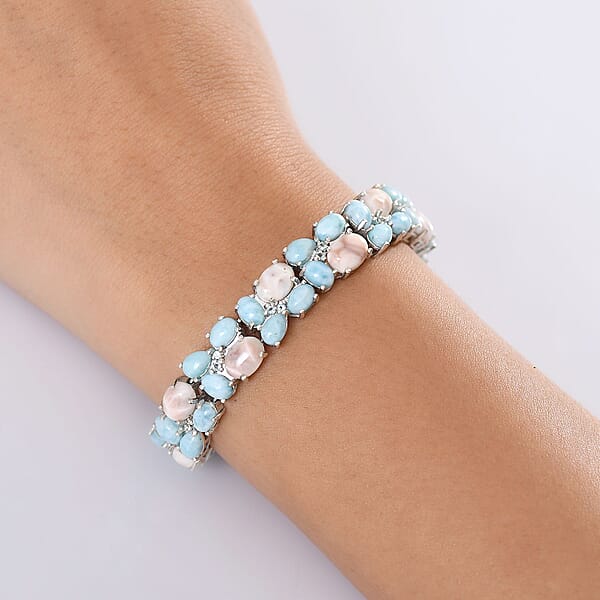 D'Joy Pink Natrolite And Multi Gemstone 37.00 Ctw Dolphin Bracelet In Rhodium Over Sterling Silver (6.50 In)