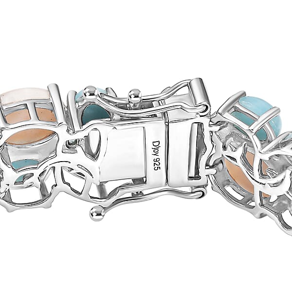 D'Joy Pink Natrolite And Multi Gemstone 37.00 Ctw Dolphin Bracelet In Rhodium Over Sterling Silver (6.50 In)